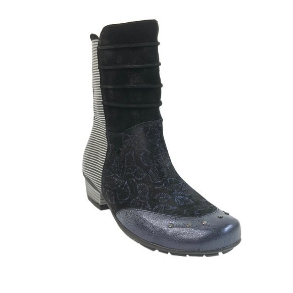 Maciejka Bootie Women Size 6.5M Leather Block Heel Mixed Print Bootie - Picture 1 of 10